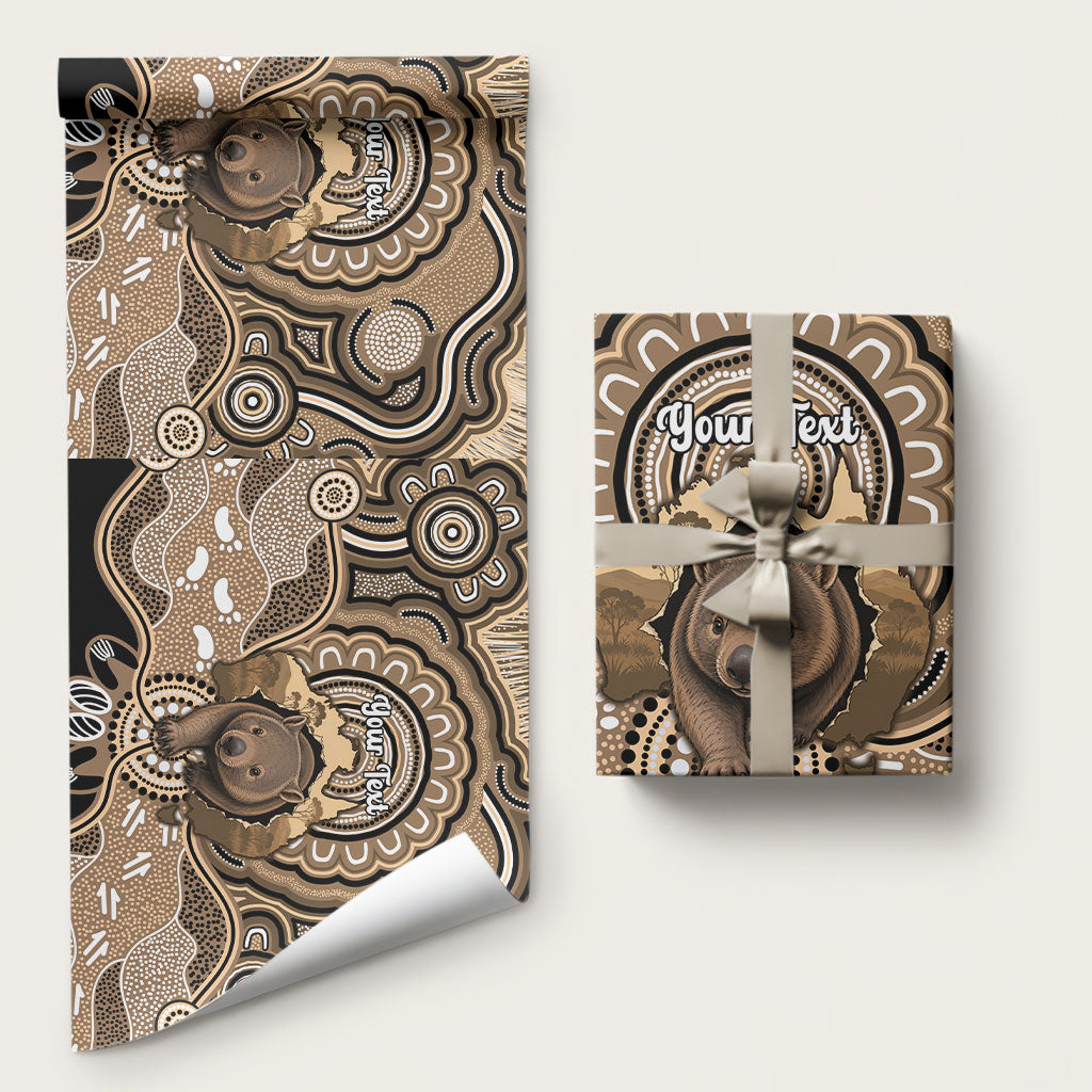 Personalised Australia Wombat Wrapping Paper Aussie Map Indigenous Art