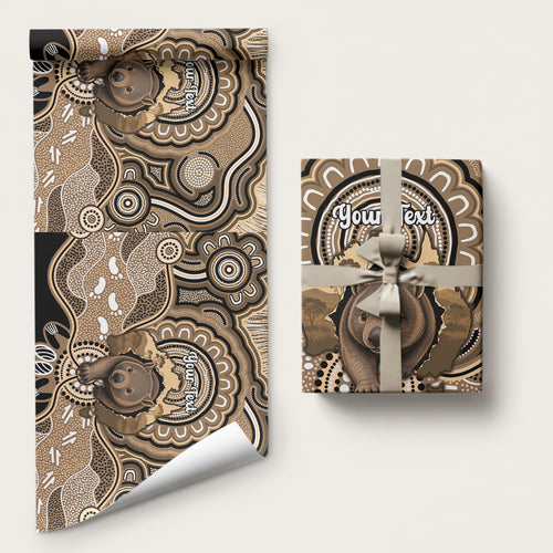 Personalised Australia Wombat Wrapping Paper Aussie Map Indigenous Art