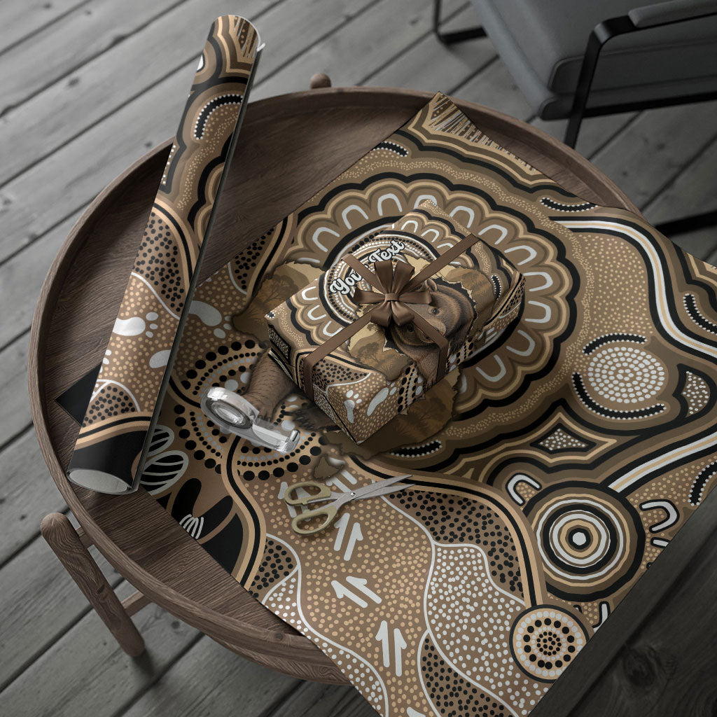 Personalised Australia Wombat Wrapping Paper Aussie Map Indigenous Art