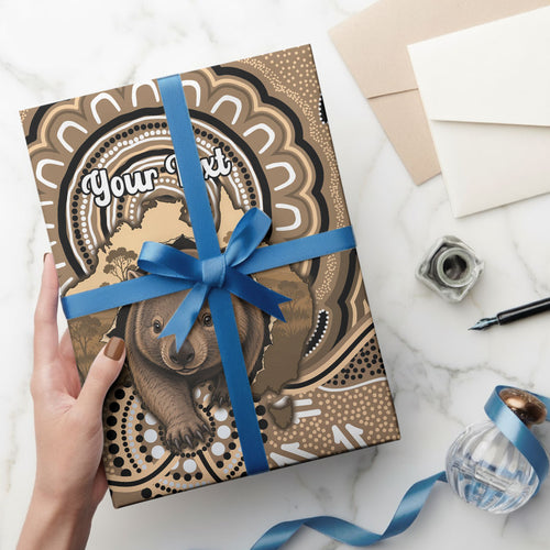 Personalised Australia Wombat Wrapping Paper Aussie Map Indigenous Art