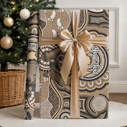 Personalised Australia Wombat Wrapping Paper Aussie Map Indigenous Art