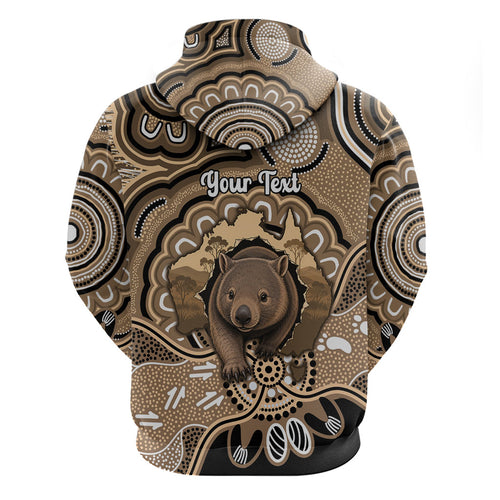 Personalised Australia Wombat Zip Hoodie Aussie Map Indigenous Art