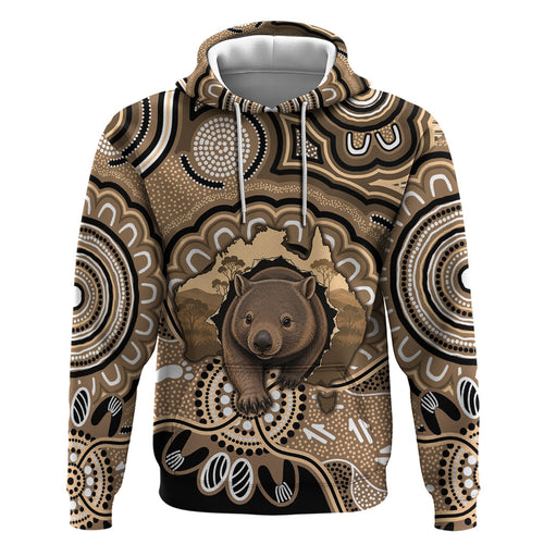Personalised Australia Wombat Zip Hoodie Aussie Map Indigenous Art