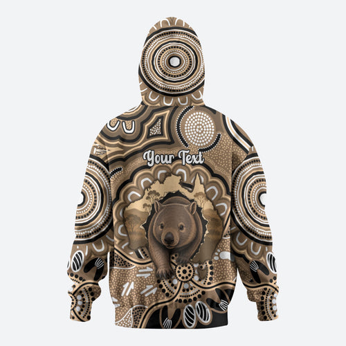 Personalised Australia Wombat Zip Hoodie Aussie Map Indigenous Art