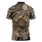Personalised Australia Wombat Zipper Polo Shirt Aussie Map Indigenous Art