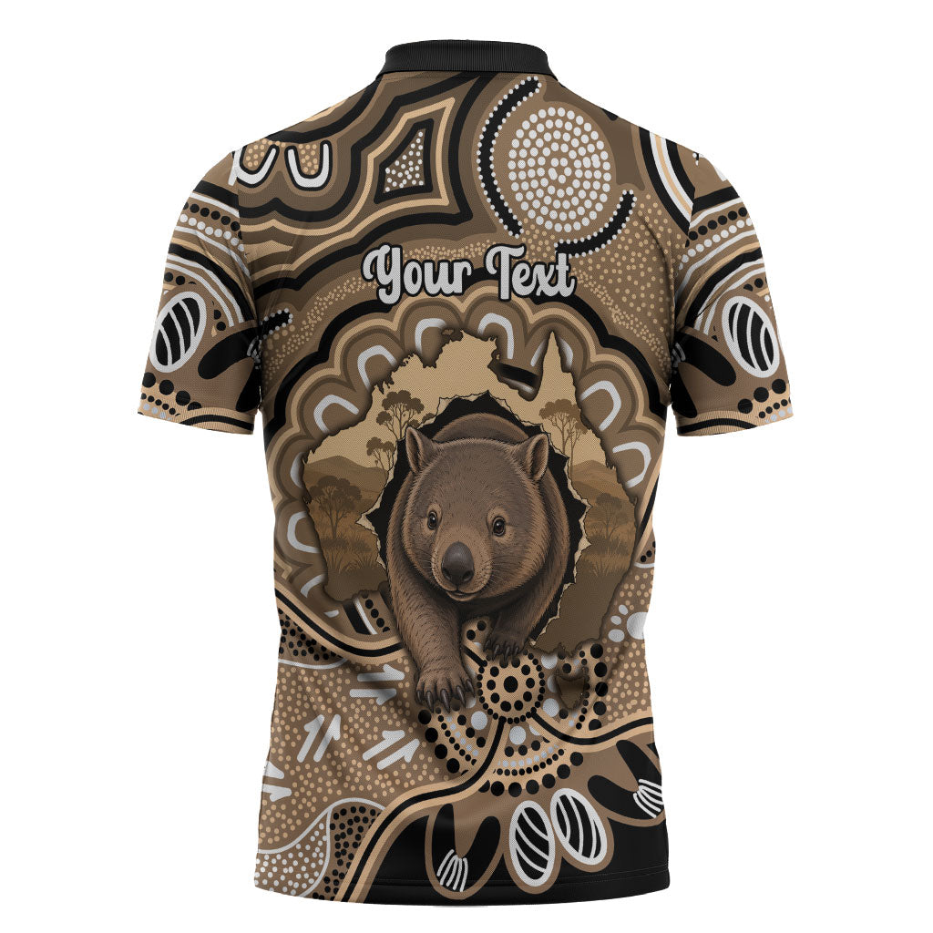 Personalised Australia Wombat Zipper Polo Shirt Aussie Map Indigenous Art