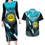 Custom AFL Power NAIDOC Week Couples Matching Long Sleeve Bodycon Dress and Hawaiian Shirt Keep The Fire Burning Indigenous Art