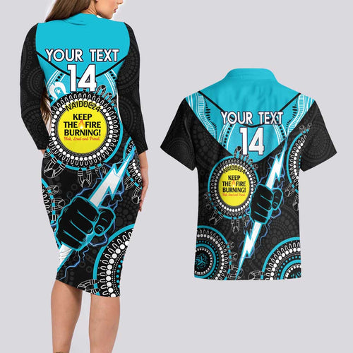 Custom AFL Power NAIDOC Week Couples Matching Long Sleeve Bodycon Dress and Hawaiian Shirt Keep The Fire Burning Indigenous Art
