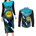 Custom AFL Power NAIDOC Week Couples Matching Long Sleeve Bodycon Dress and Long Sleeve Button Shirt Keep The Fire Burning Indigenous Art