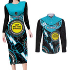 Custom AFL Power NAIDOC Week Couples Matching Long Sleeve Bodycon Dress and Long Sleeve Button Shirt Keep The Fire Burning Indigenous Art