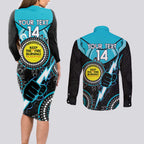 Custom AFL Power NAIDOC Week Couples Matching Long Sleeve Bodycon Dress and Long Sleeve Button Shirt Keep The Fire Burning Indigenous Art