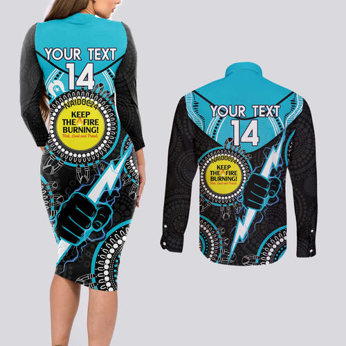 Custom AFL Power NAIDOC Week Couples Matching Long Sleeve Bodycon Dress and Long Sleeve Button Shirt Keep The Fire Burning Indigenous Art