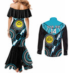 Custom AFL Power NAIDOC Week Couples Matching Mermaid Dress and Long Sleeve Button Shirt Keep The Fire Burning Indigenous Art