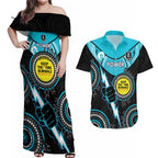 Custom AFL Power NAIDOC Week Couples Matching Off Shoulder Maxi Dress and Hawaiian Shirt Keep The Fire Burning Indigenous Art