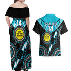 Custom AFL Power NAIDOC Week Couples Matching Off Shoulder Maxi Dress and Hawaiian Shirt Keep The Fire Burning Indigenous Art