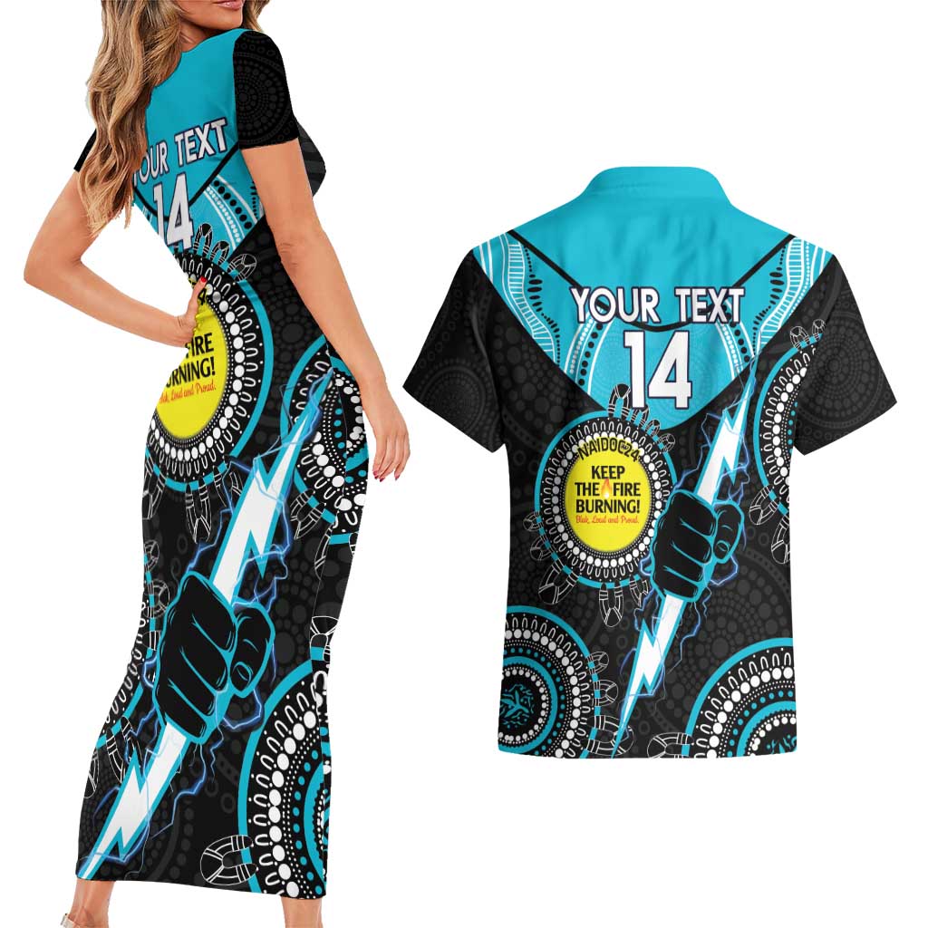 Custom AFL Power NAIDOC Week Couples Matching Short Sleeve Bodycon Dress and Hawaiian Shirt Keep The Fire Burning Indigenous Art