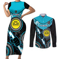 Custom AFL Power NAIDOC Week Couples Matching Short Sleeve Bodycon Dress and Long Sleeve Button Shirt Keep The Fire Burning Indigenous Art