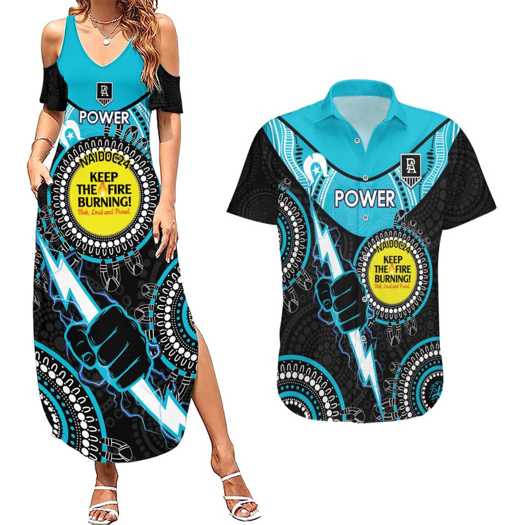Custom AFL Power NAIDOC Week Couples Matching Summer Maxi Dress and Hawaiian Shirt Keep The Fire Burning Indigenous Art