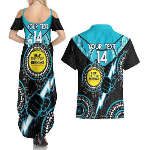 Custom AFL Power NAIDOC Week Couples Matching Summer Maxi Dress and Hawaiian Shirt Keep The Fire Burning Indigenous Art