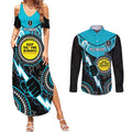 Custom AFL Power NAIDOC Week Couples Matching Summer Maxi Dress and Long Sleeve Button Shirt Keep The Fire Burning Indigenous Art
