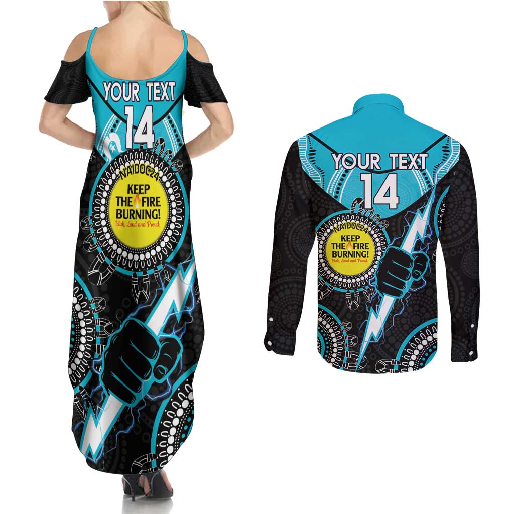 Custom AFL Power NAIDOC Week Couples Matching Summer Maxi Dress and Long Sleeve Button Shirt Keep The Fire Burning Indigenous Art