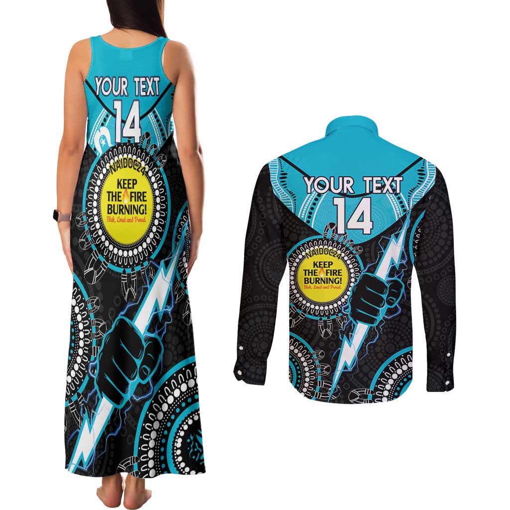 Custom AFL Power NAIDOC Week Couples Matching Tank Maxi Dress and Long Sleeve Button Shirt Keep The Fire Burning Indigenous Art