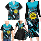 Custom AFL Power NAIDOC Week Family Matching Long Sleeve Bodycon Dress and Hawaiian Shirt Keep The Fire Burning Indigenous Art