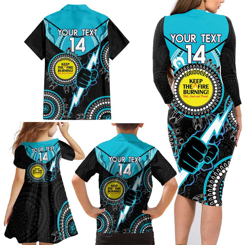 Custom AFL Power NAIDOC Week Family Matching Long Sleeve Bodycon Dress and Hawaiian Shirt Keep The Fire Burning Indigenous Art