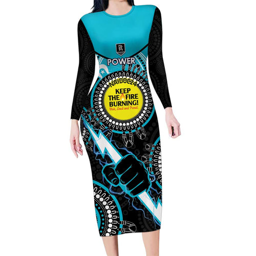 Custom AFL Power NAIDOC Week Family Matching Long Sleeve Bodycon Dress and Hawaiian Shirt Keep The Fire Burning Indigenous Art