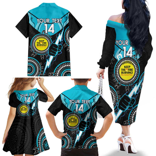 Custom AFL Power NAIDOC Week Family Matching Off The Shoulder Long Sleeve Dress and Hawaiian Shirt Keep The Fire Burning Indigenous Art
