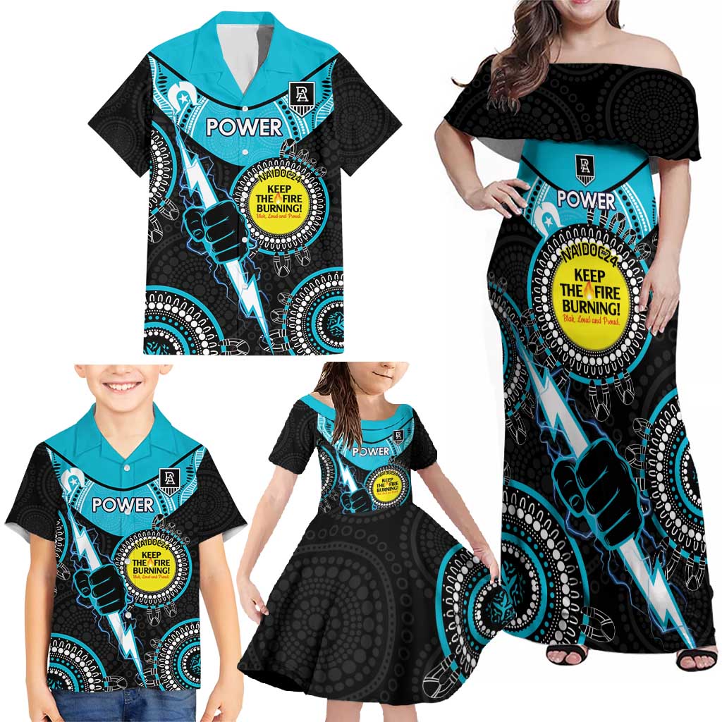 Custom AFL Power NAIDOC Week Family Matching Off Shoulder Maxi Dress and Hawaiian Shirt Keep The Fire Burning Indigenous Art