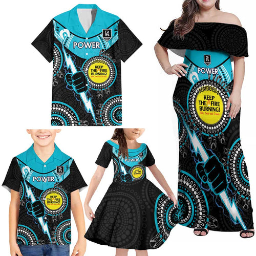 Custom AFL Power NAIDOC Week Family Matching Off Shoulder Maxi Dress and Hawaiian Shirt Keep The Fire Burning Indigenous Art