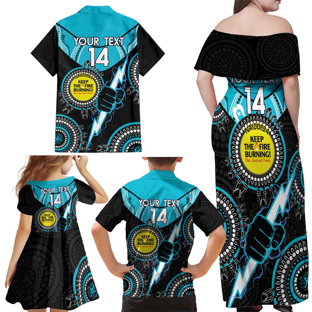 Custom AFL Power NAIDOC Week Family Matching Off Shoulder Maxi Dress and Hawaiian Shirt Keep The Fire Burning Indigenous Art