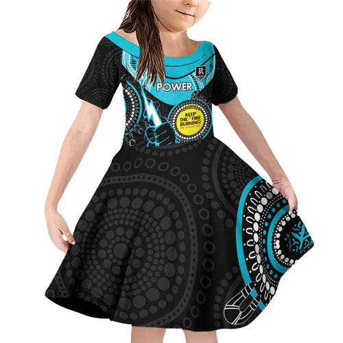 Custom AFL Power NAIDOC Week Family Matching Off Shoulder Short Dress and Hawaiian Shirt Keep The Fire Burning Indigenous Art