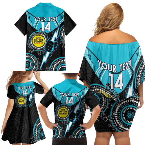 Custom AFL Power NAIDOC Week Family Matching Off Shoulder Short Dress and Hawaiian Shirt Keep The Fire Burning Indigenous Art