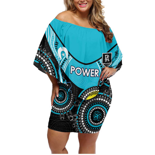 Custom AFL Power NAIDOC Week Family Matching Off Shoulder Short Dress and Hawaiian Shirt Keep The Fire Burning Indigenous Art