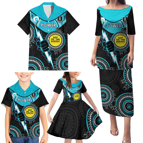 Custom AFL Power NAIDOC Week Family Matching Puletasi and Hawaiian Shirt Keep The Fire Burning Indigenous Art