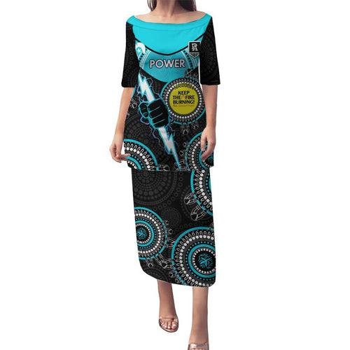 Custom AFL Power NAIDOC Week Family Matching Puletasi and Hawaiian Shirt Keep The Fire Burning Indigenous Art