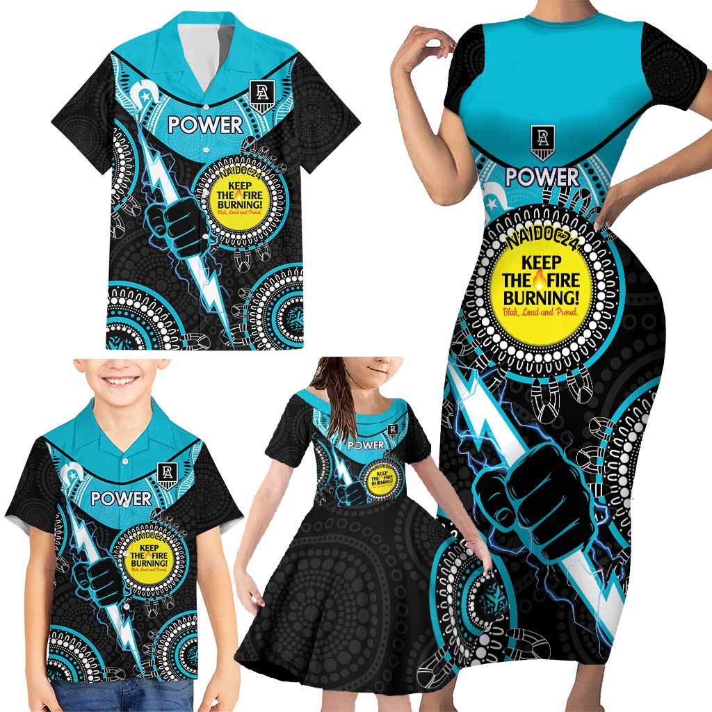 Custom AFL Power NAIDOC Week Family Matching Short Sleeve Bodycon Dress and Hawaiian Shirt Keep The Fire Burning Indigenous Art