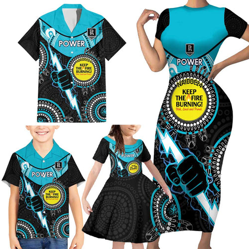 Custom AFL Power NAIDOC Week Family Matching Short Sleeve Bodycon Dress and Hawaiian Shirt Keep The Fire Burning Indigenous Art