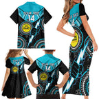 Custom AFL Power NAIDOC Week Family Matching Short Sleeve Bodycon Dress and Hawaiian Shirt Keep The Fire Burning Indigenous Art