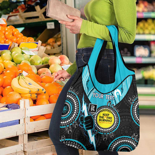 Custom AFL Power NAIDOC Week Grocery Bag Keep The Fire Burning Indigenous Art