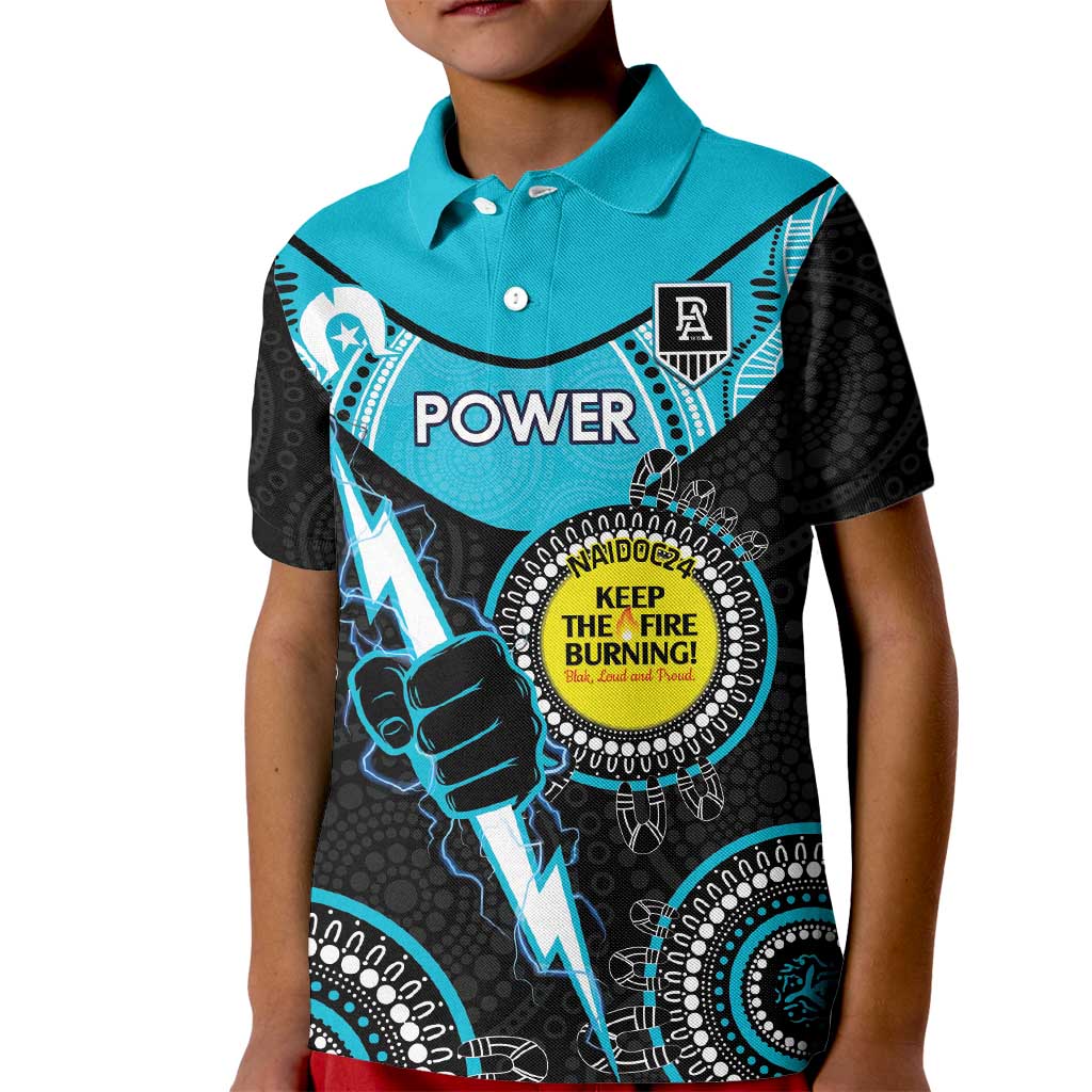 Custom AFL Power NAIDOC Week Kid Polo Shirt Keep The Fire Burning Indigenous Art