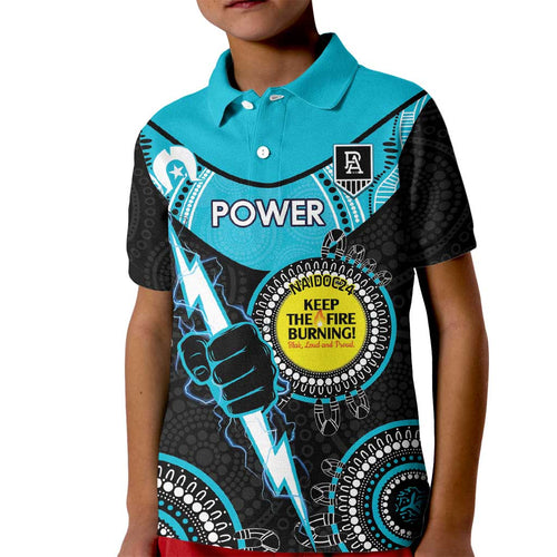 Custom AFL Power NAIDOC Week Kid Polo Shirt Keep The Fire Burning Indigenous Art