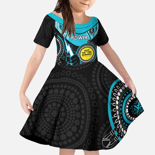 Custom AFL Power NAIDOC Week Kid Short Sleeve Dress Keep The Fire Burning Indigenous Art