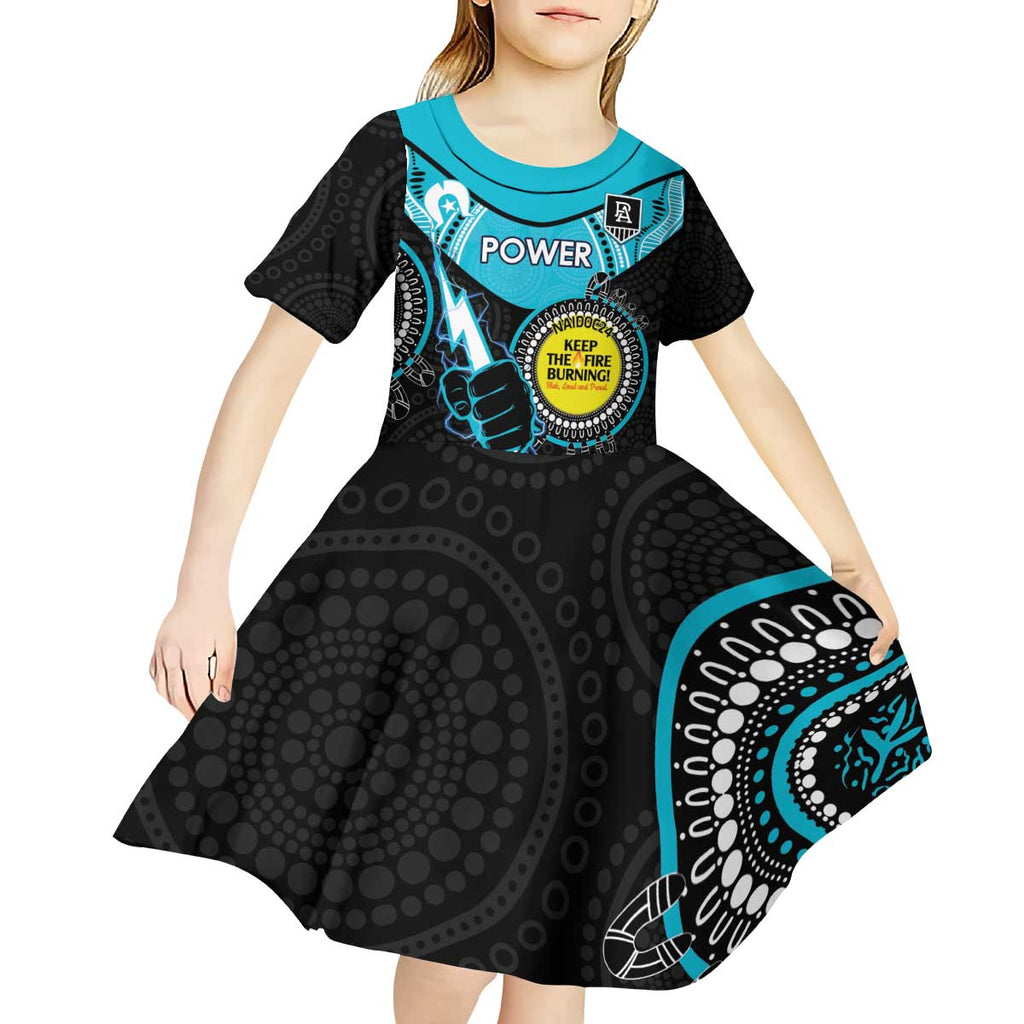 Custom AFL Power NAIDOC Week Kid Short Sleeve Dress Keep The Fire Burning Indigenous Art