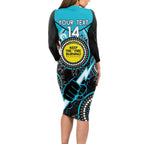 Custom AFL Power NAIDOC Week Long Sleeve Bodycon Dress Keep The Fire Burning Indigenous Art