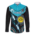 Custom AFL Power NAIDOC Week Long Sleeve Button Shirt Keep The Fire Burning Indigenous Art