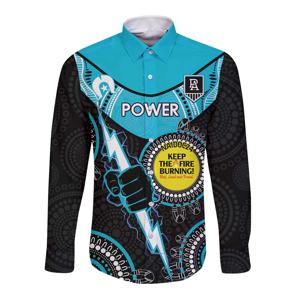 Custom AFL Power NAIDOC Week Long Sleeve Button Shirt Keep The Fire Burning Indigenous Art