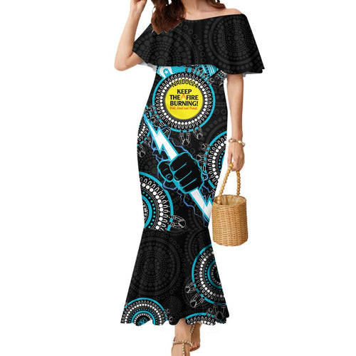 Custom AFL Power NAIDOC Week Mermaid Dress Keep The Fire Burning Indigenous Art